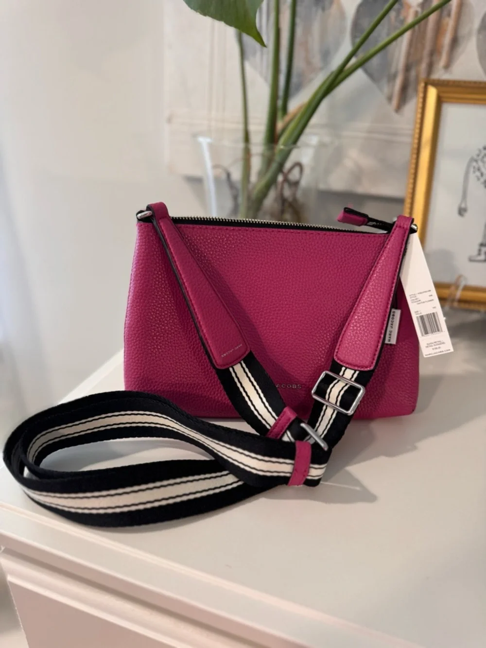 Marc Jacobs Fuchsia Pebbled Leather Crossbody with Striped Strap - Picture 11 of 11